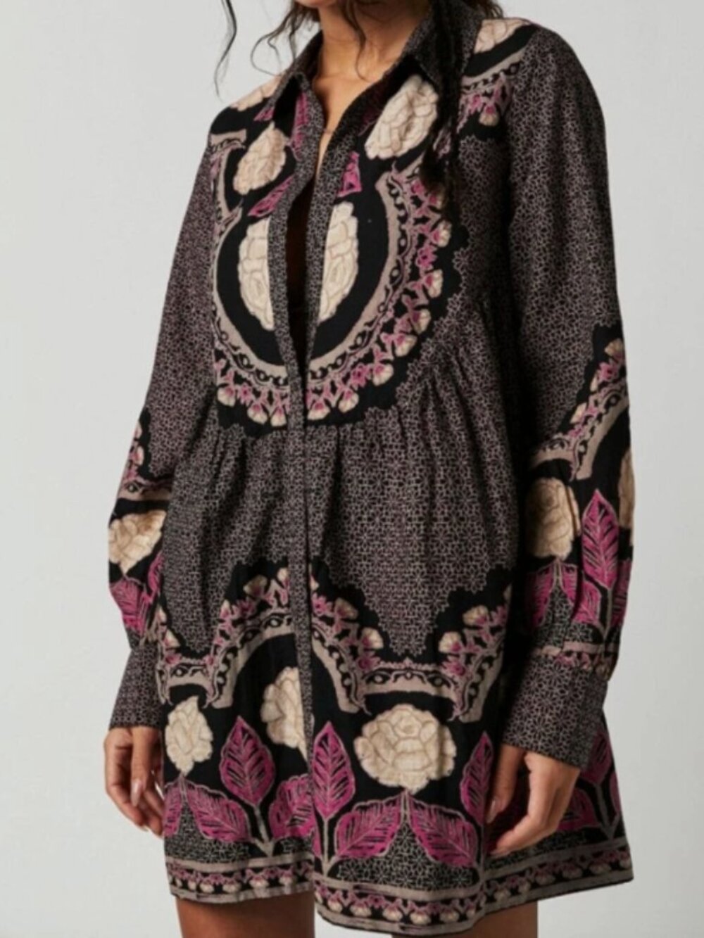 Free People Smell The Roses Mini Dress In Black Combo Size L